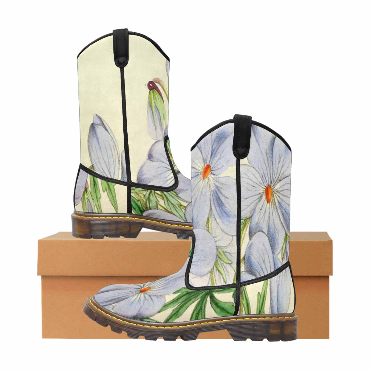 Vintage floral print, western lumber boots Design 13