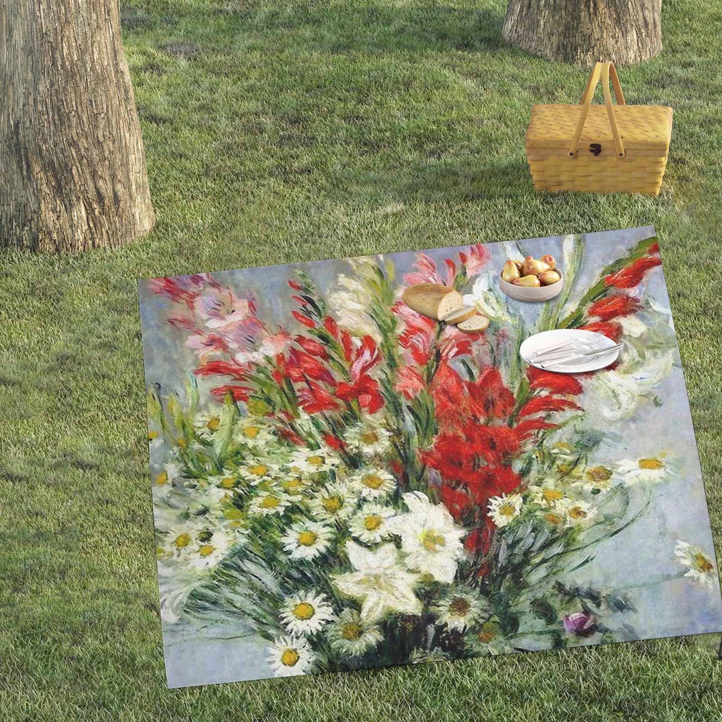 Vintage Floral waterproof picnic mat, 61 x 55in, Design 43