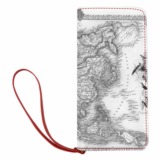 Antique Map design , womens wallet, clutch purse, Red TrimDesign 35