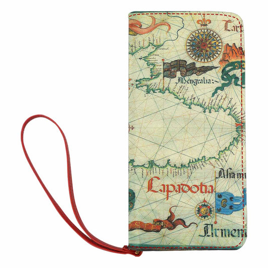 Antique Map design , womens wallet, clutch purse, Red TrimDesign 33