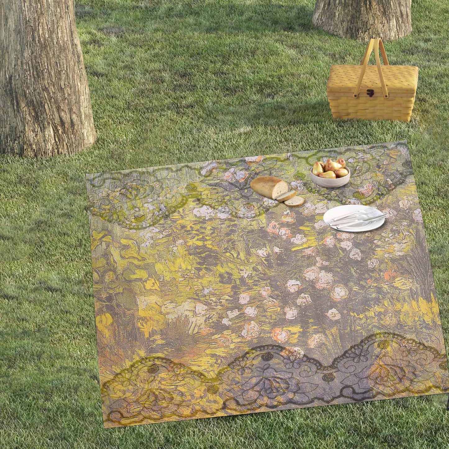 Vintage Floral waterproof picnic mat, 61 x 55in, Design 05x