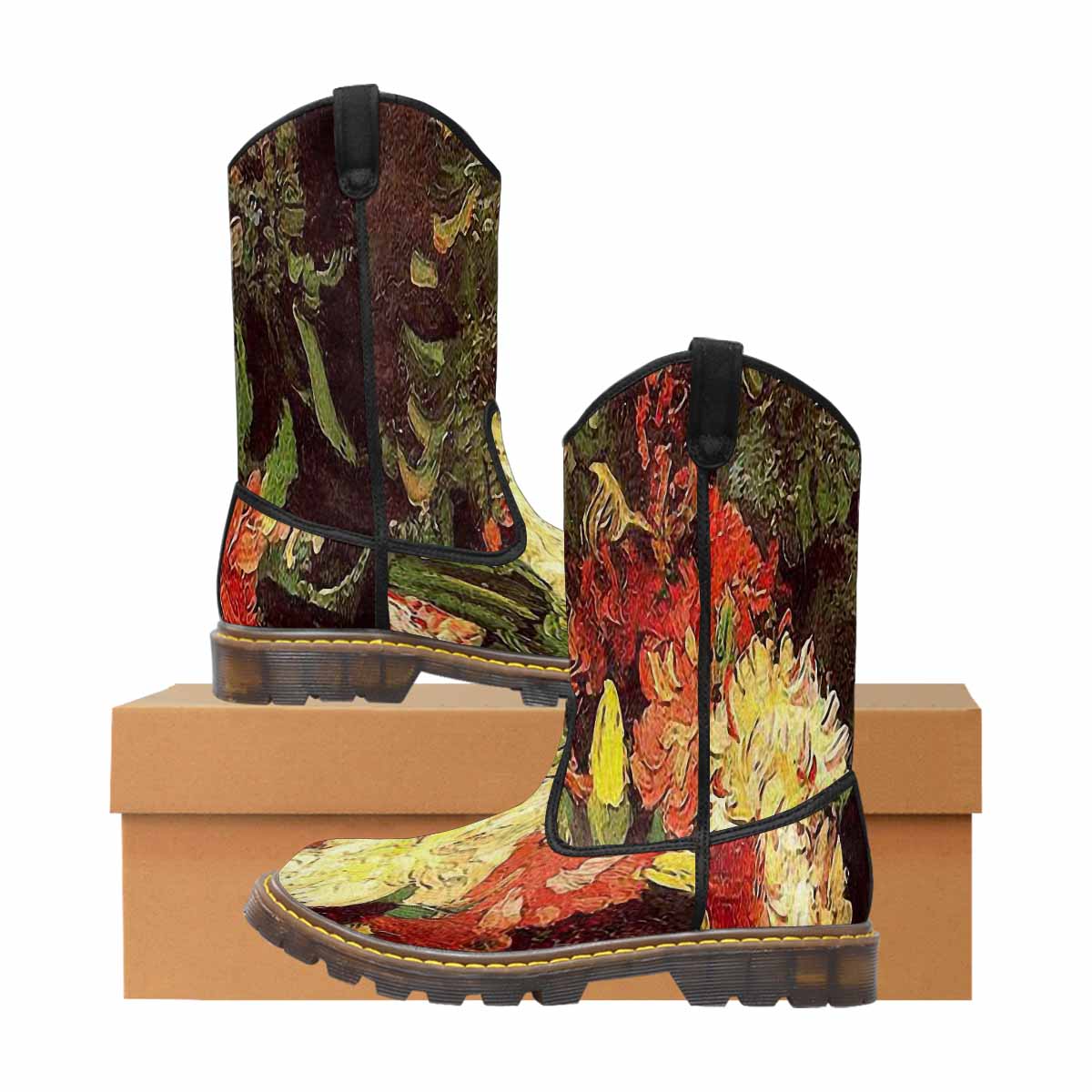 Vintage floral print, western lumber boots Design 33