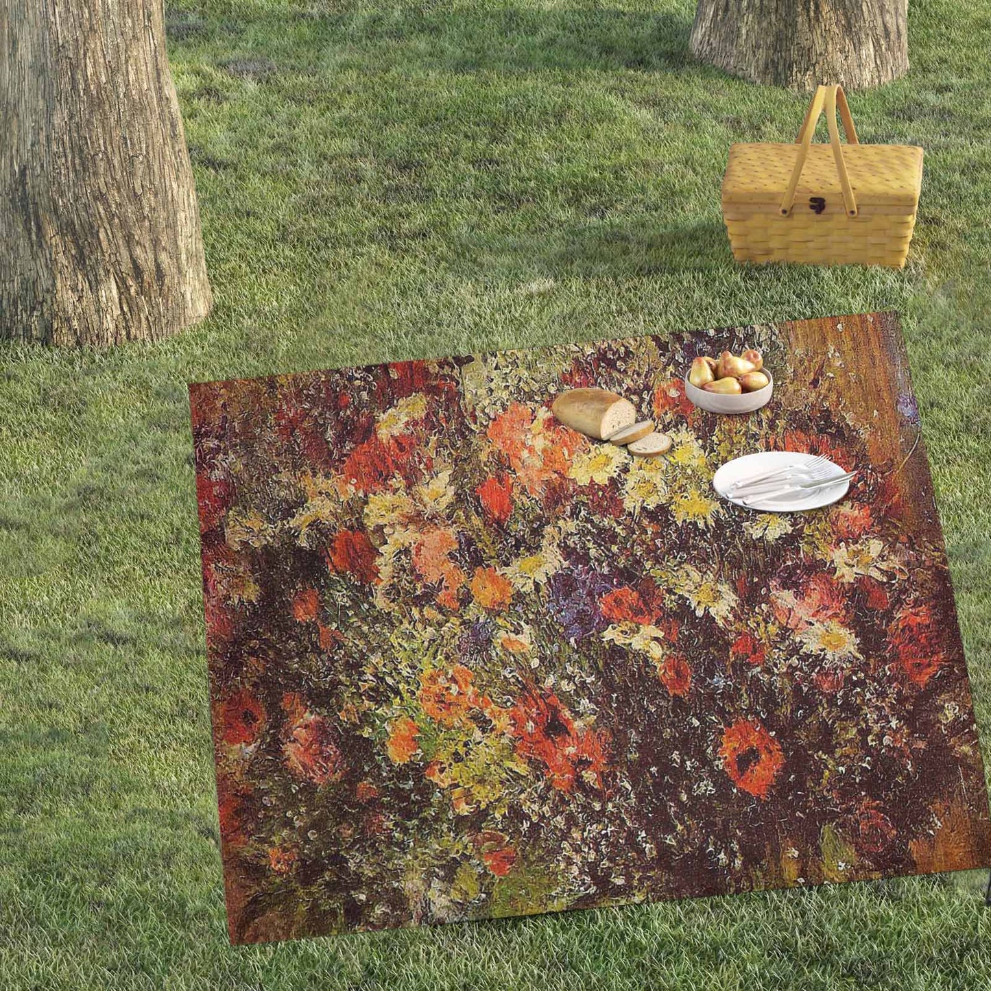 Vintage Floral waterproof picnic mat, 61 x 55in, Design 24