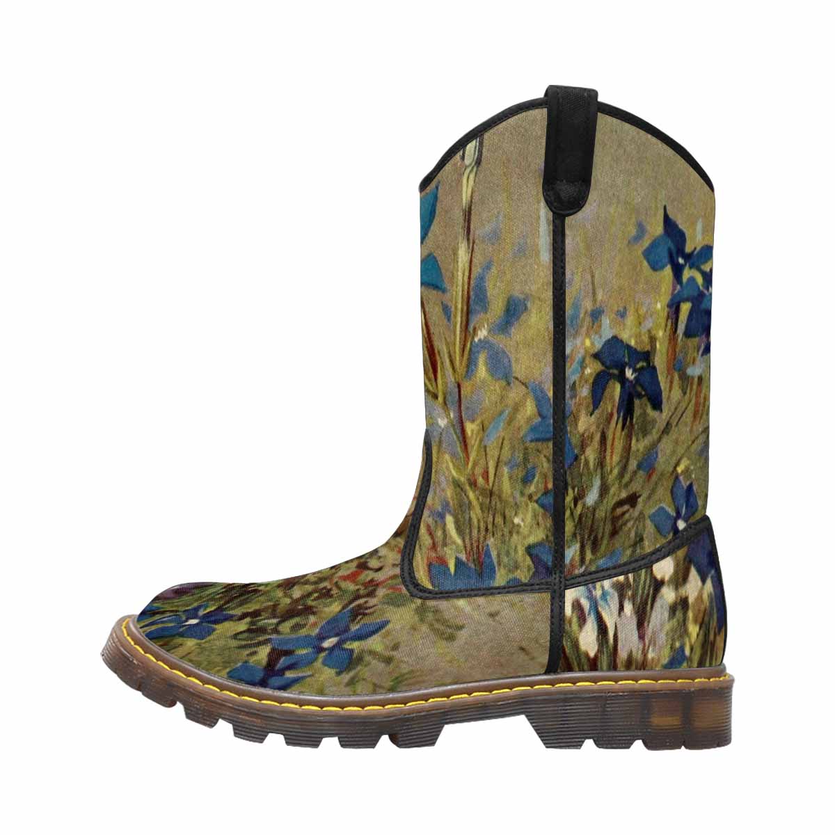 Vintage floral print, western lumber boots Design 39