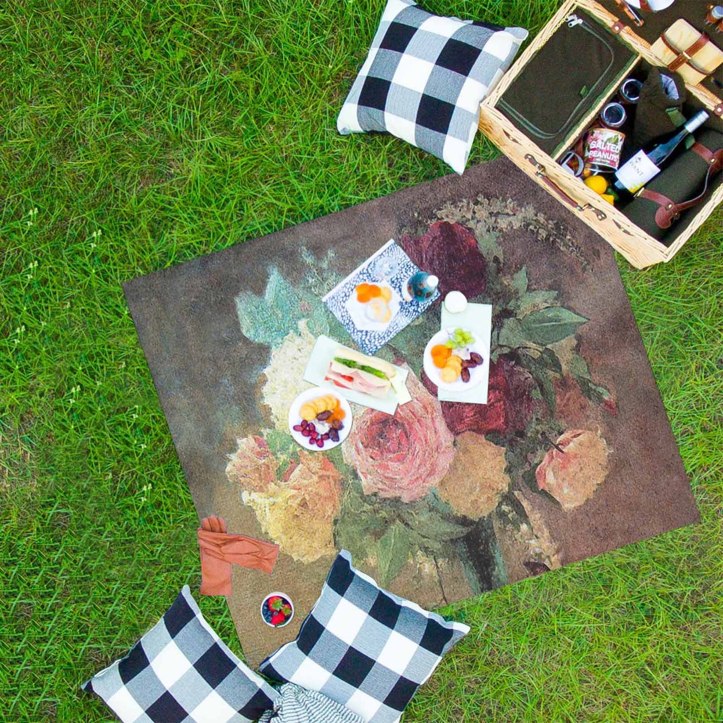 Vintage Floral waterproof picnic mat, 61 x 55in, Design 29