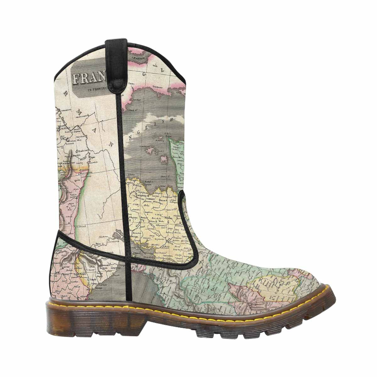 Antique Map design womens western lumber boots, Design 39