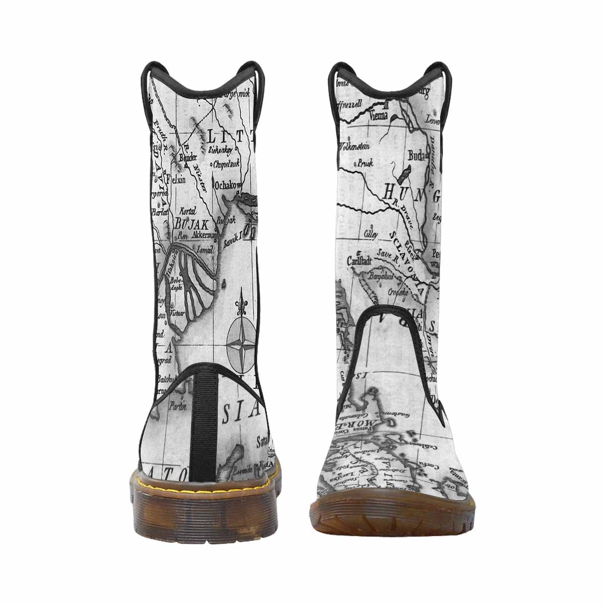 Antique Map design womens western lumber boots, Design 20