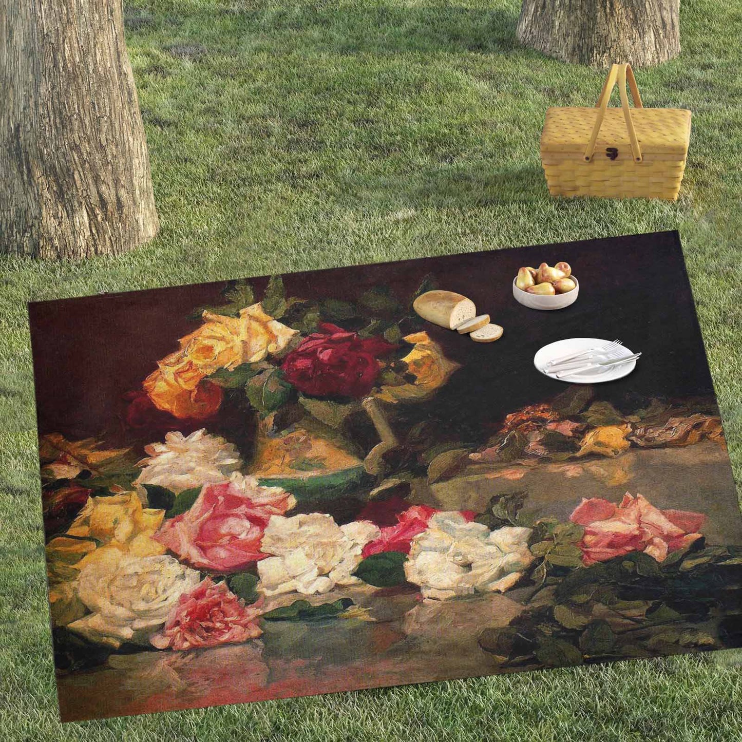 Vintage Floral waterproof picnic mat, 81 x 55in, Design 37