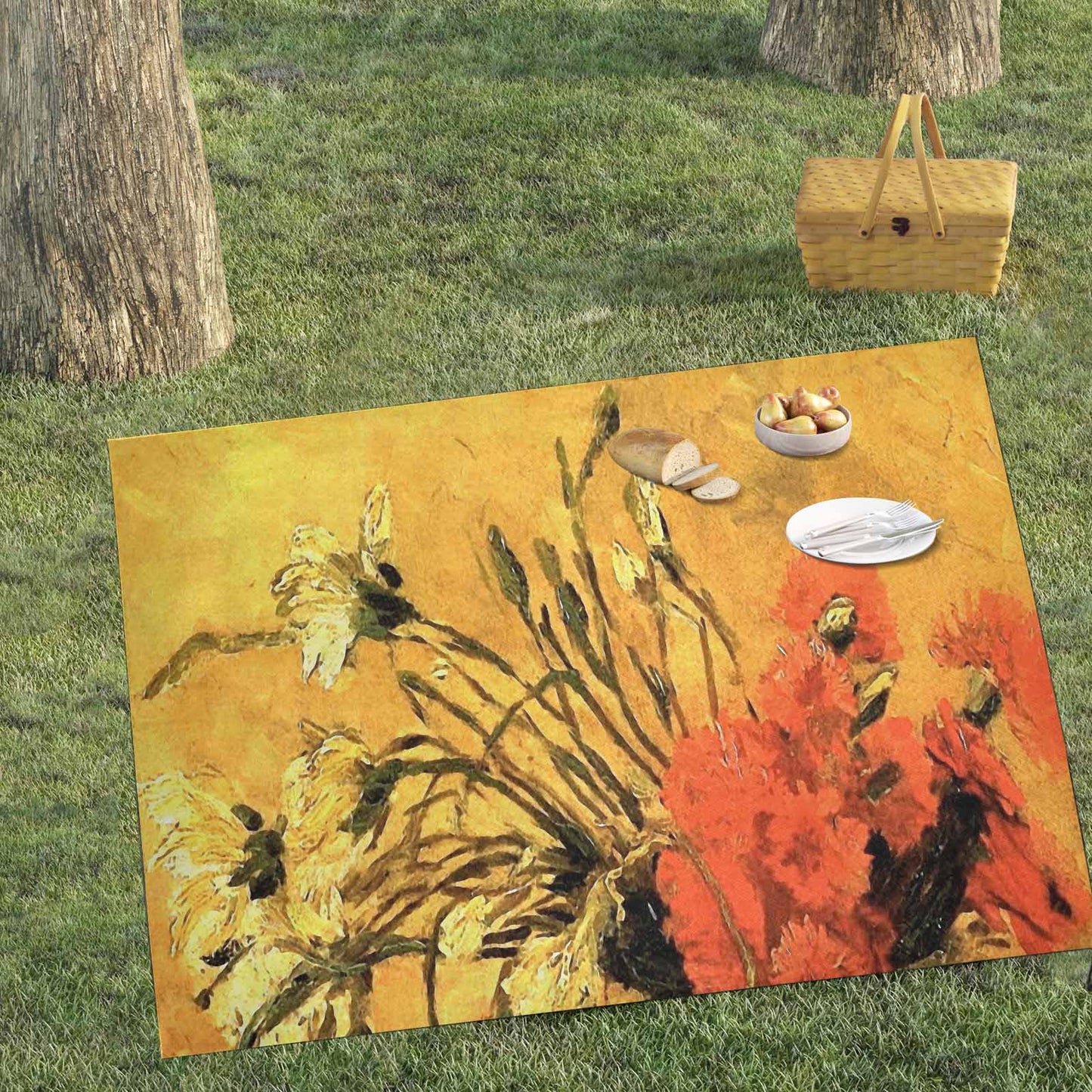 Vintage Floral waterproof picnic mat, 69 x 55in, Design 61