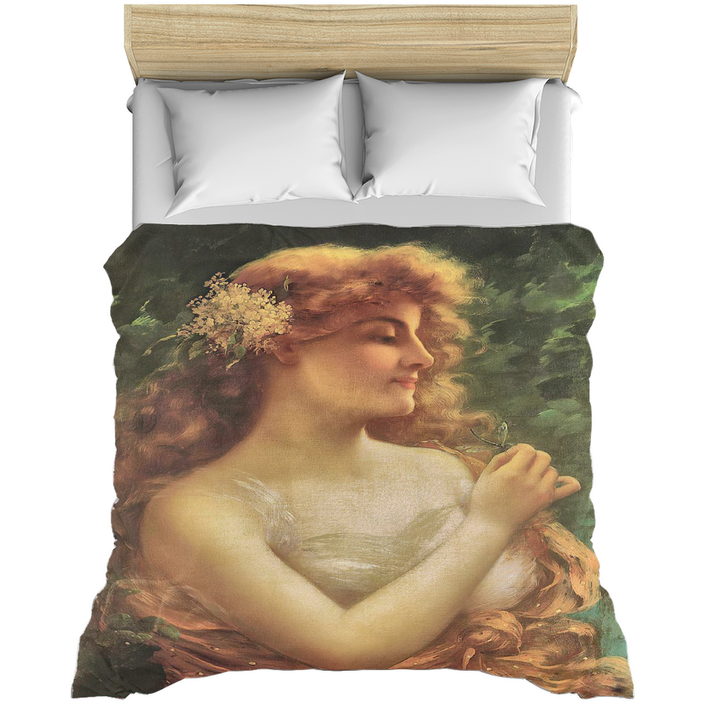 Victorian lady design Duvet cover, King, queen or twin size, Young Woman with a Dragonfly