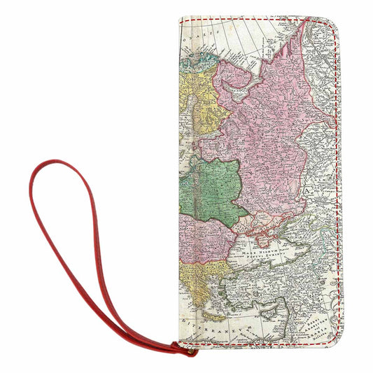 Antique Map design , womens wallet, clutch purse, Red TrimDesign 30