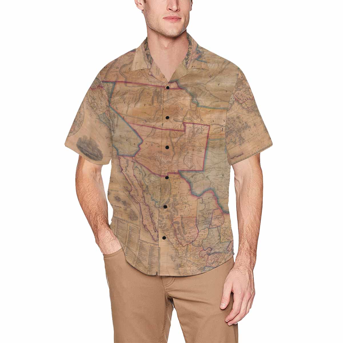 Antique Map design Hawaiian mens shirt, Design 28