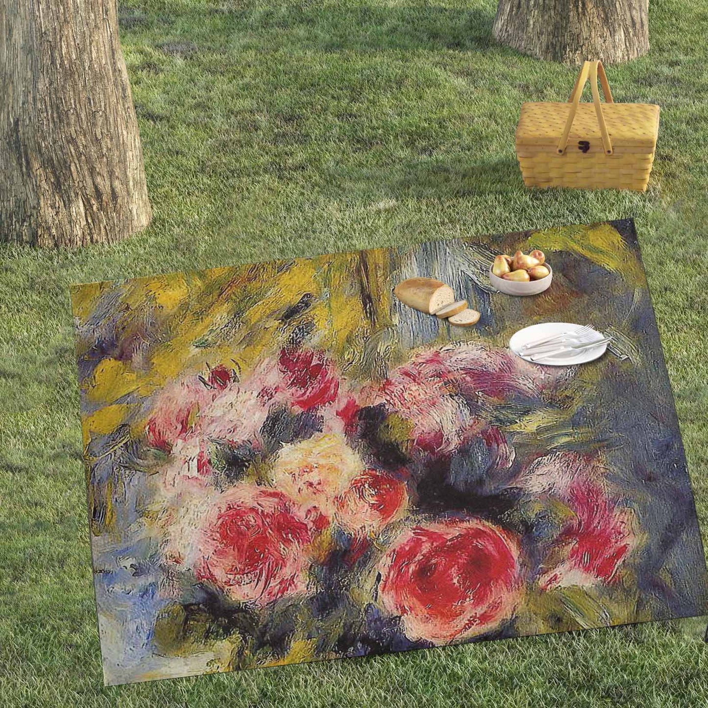 Vintage Floral waterproof picnic mat, 69 x 55in, Design 26