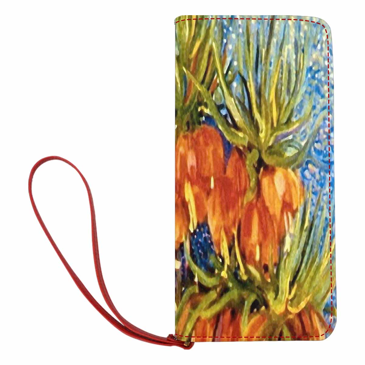 Vintage floral print, womens wallet, clutch purse, red trim, Design 42