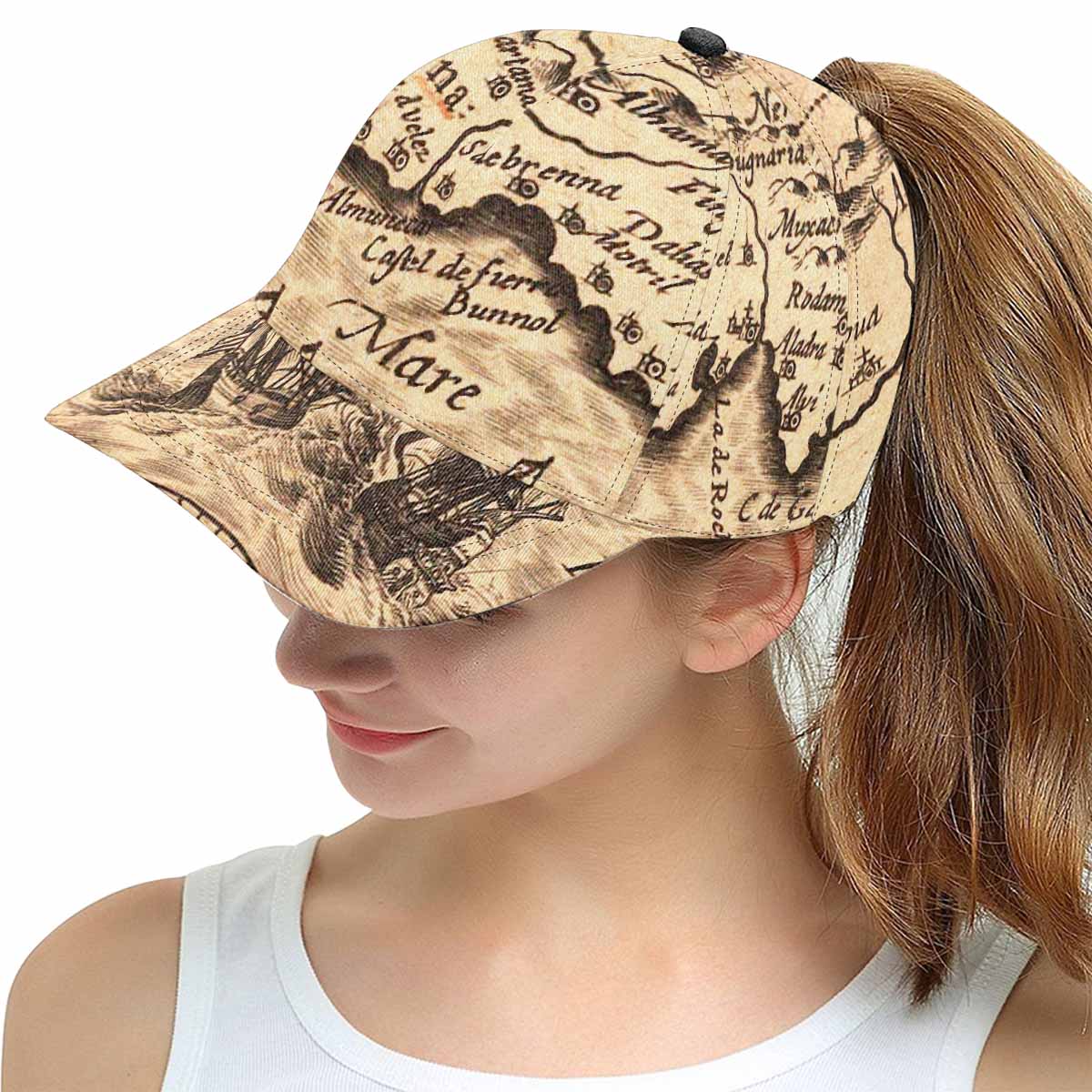 Antique Map design mens or womens deep snapback cap, trucker hat, Design 25