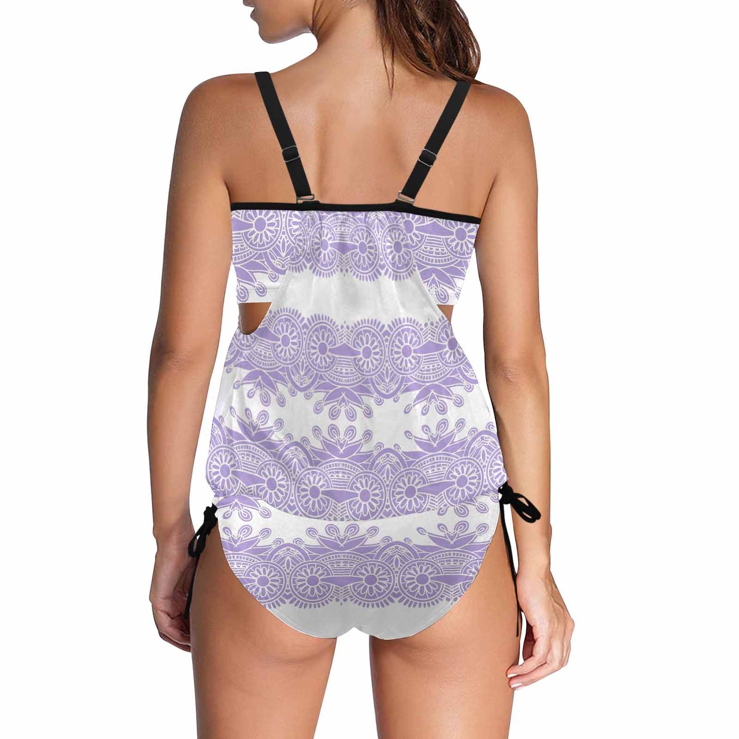 Cover belly Tankini swimwear, 2 pc Bikini, Printed Victorian lace, design 07B