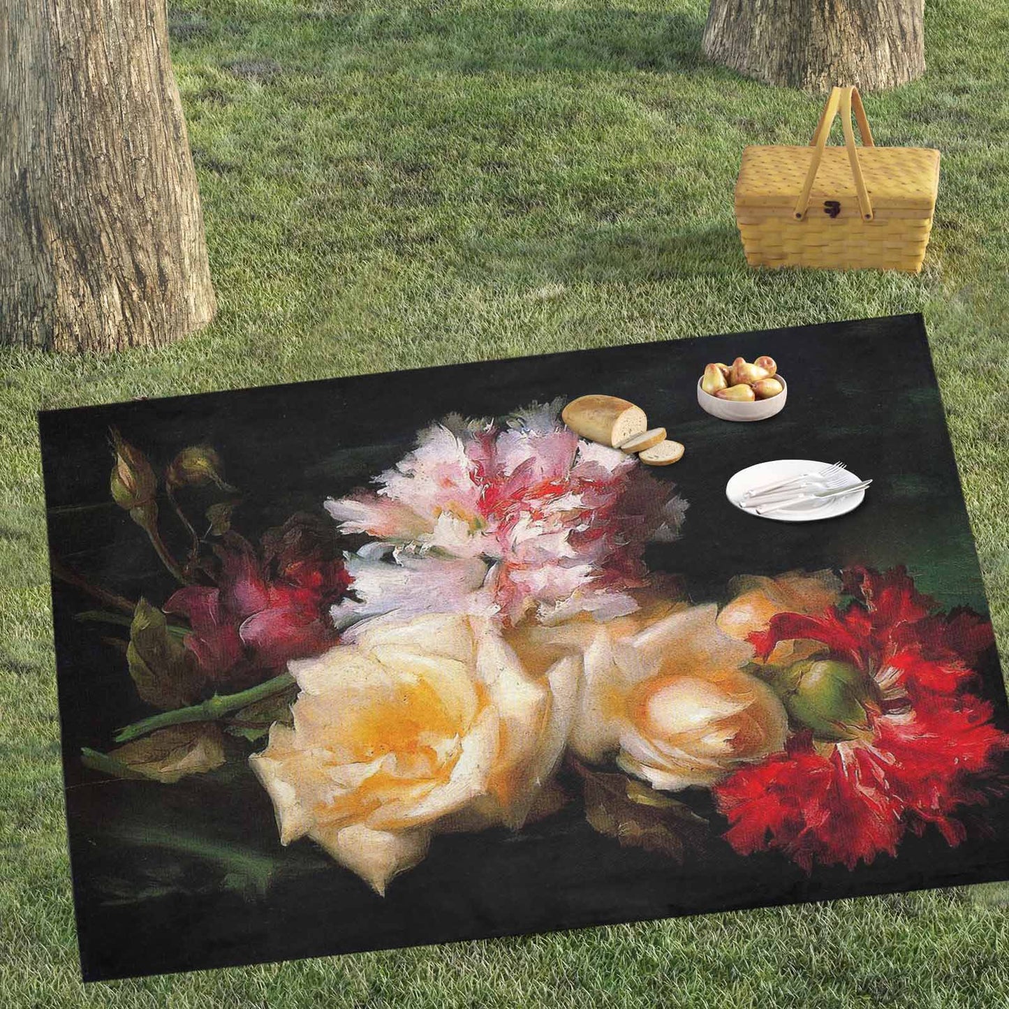 Vintage Floral waterproof picnic mat, 81 x 55in, Design 30