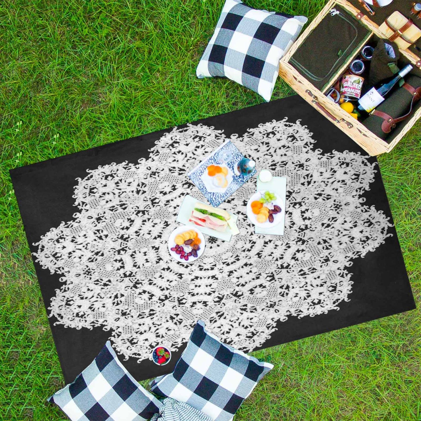 Victorian lace print waterproof picnic mat, 81 x 55in, design 50