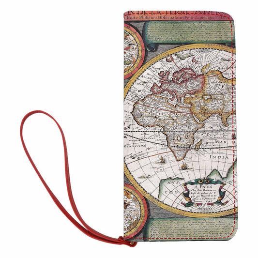 Antique Map design , womens wallet, clutch purse, Red TrimDesign 31