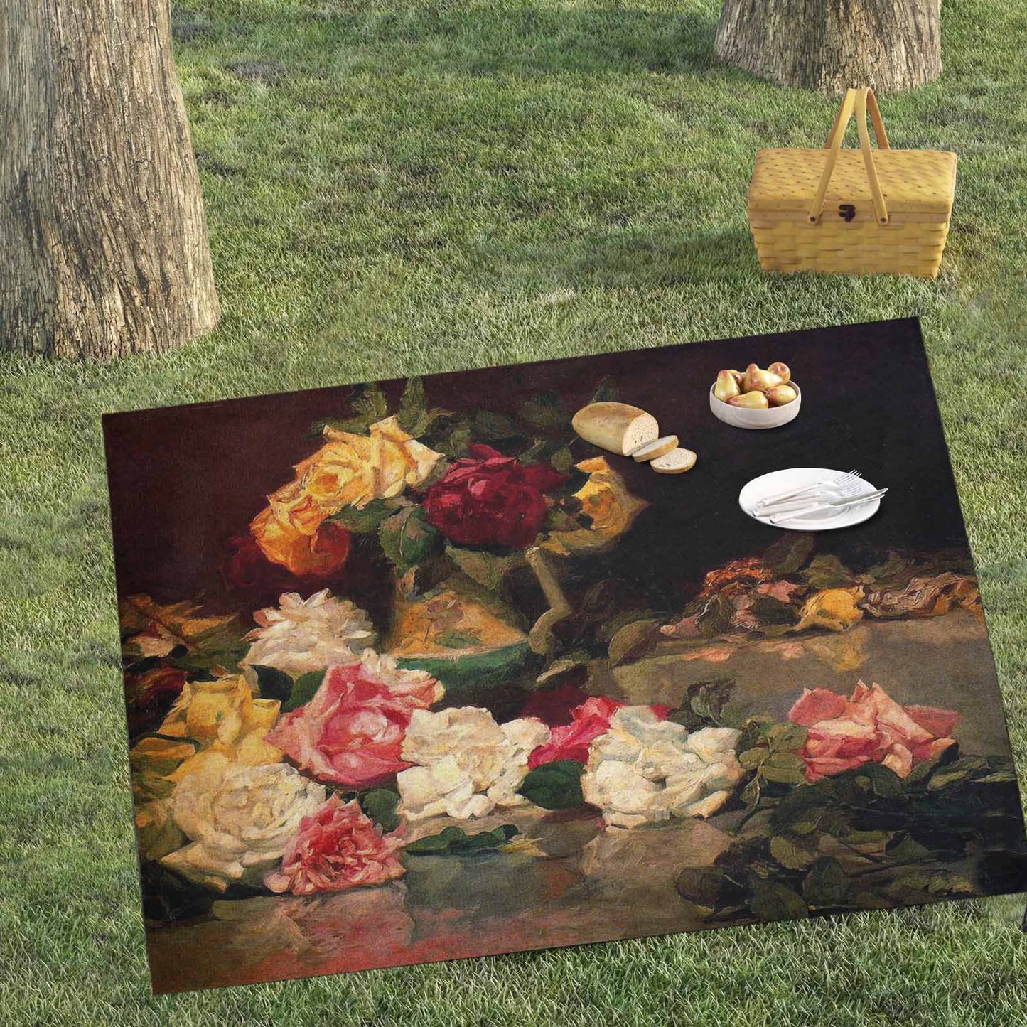 Vintage Floral waterproof picnic mat, 69 x 55in, Design 37