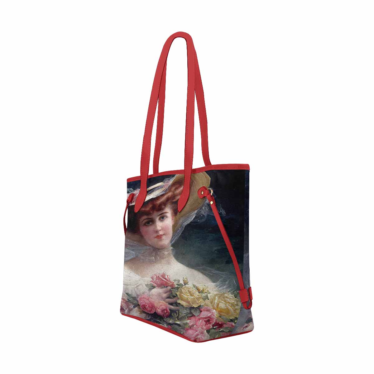 Victorian Lady Design Handbag, Model 1695361, Beauty With Flowers, RED TRIM