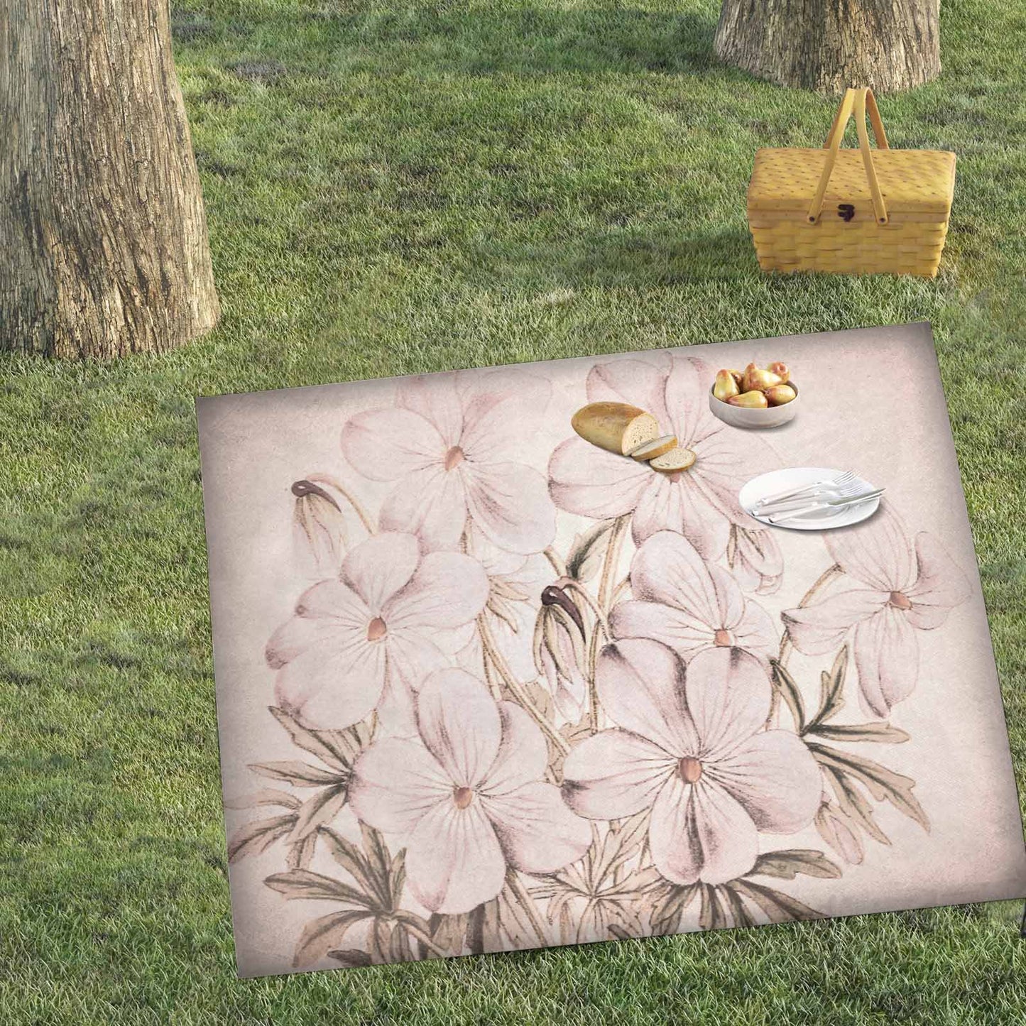 Vintage Floral waterproof picnic mat, 61 x 55in, Design 13x