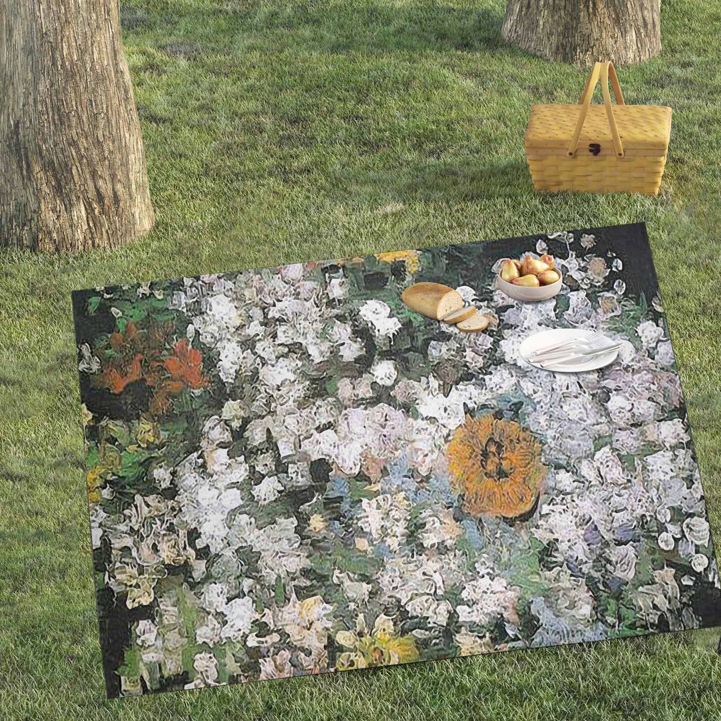 Vintage Floral waterproof picnic mat, 69 x 55in, Design 07