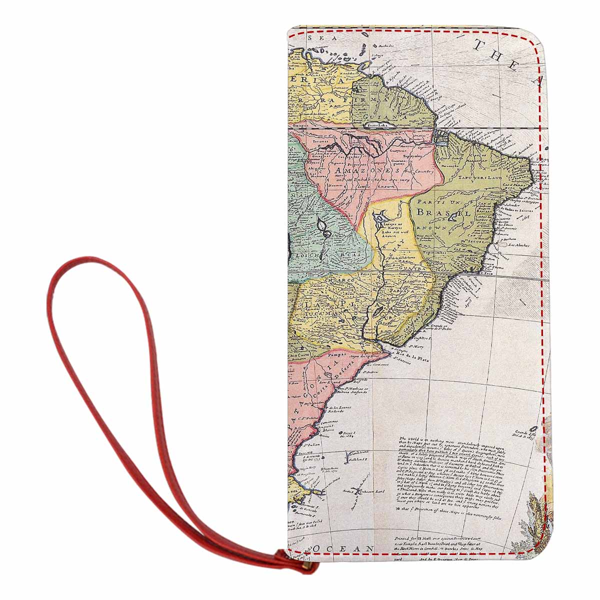 Antique Map design , womens wallet, clutch purse, Red TrimDesign 40