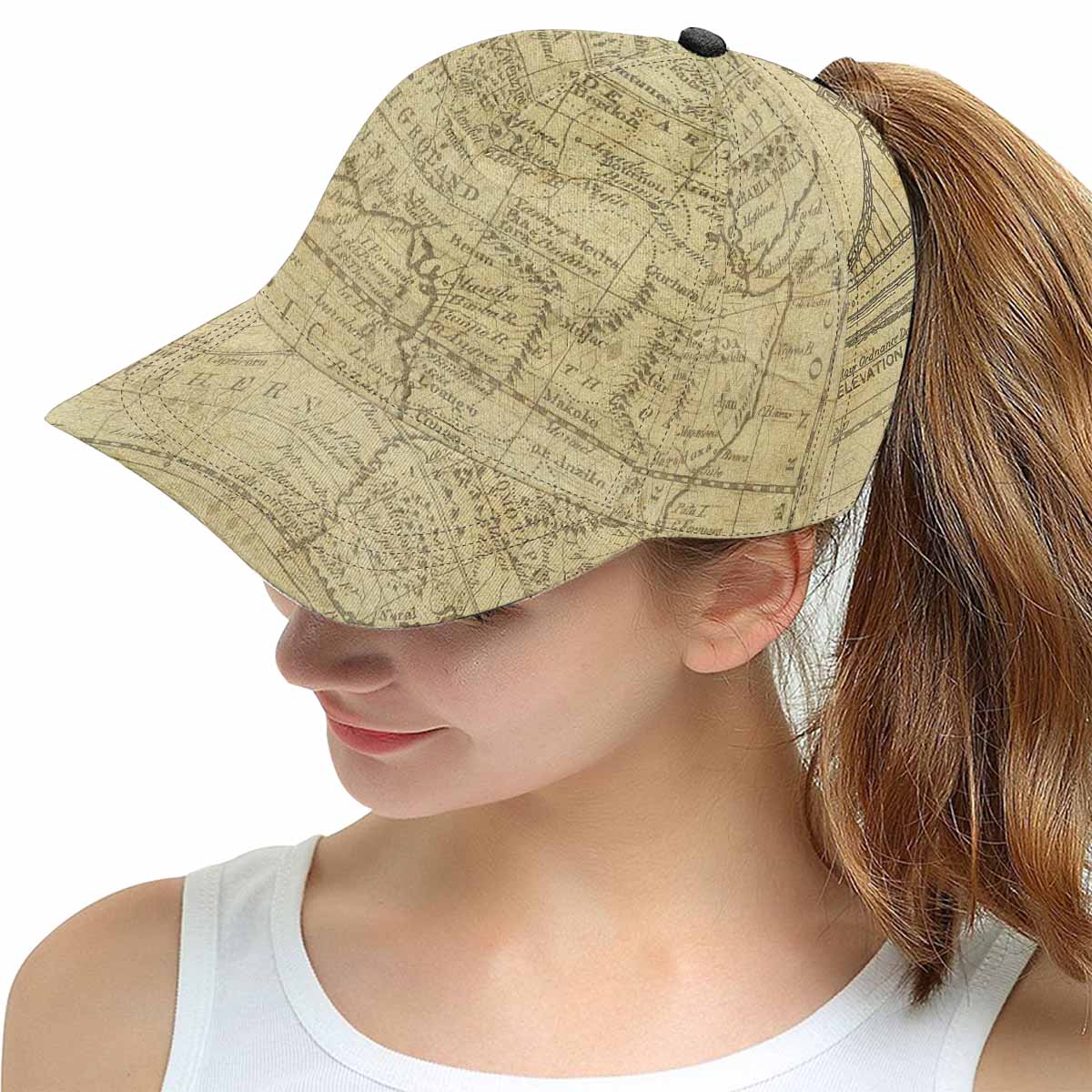 Antique Map design mens or womens deep snapback cap, trucker hat, Design 1