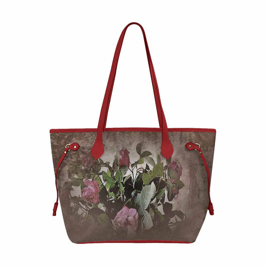 Vintage Floral Handbag, Classic Handbag, Mod 1695361 Design 22x RED TRIM