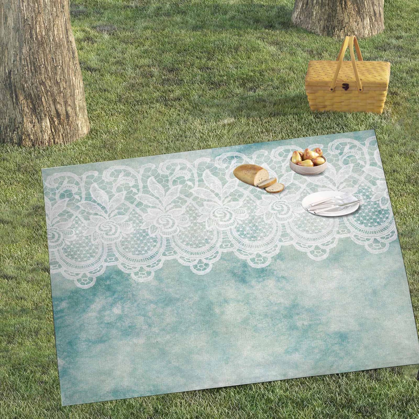 Victorian lace print waterproof picnic mat, 69 x 55in, design 41