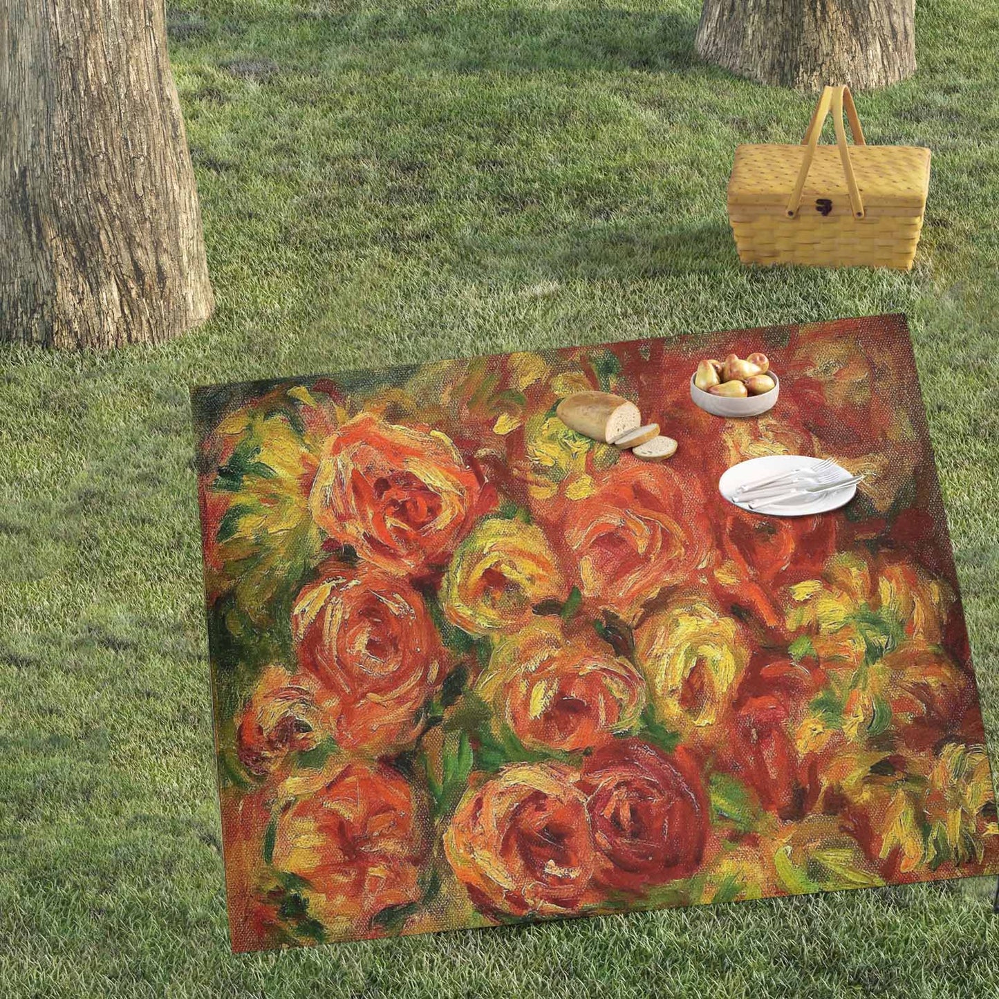 Vintage Floral waterproof picnic mat, 61 x 55in, Design 18