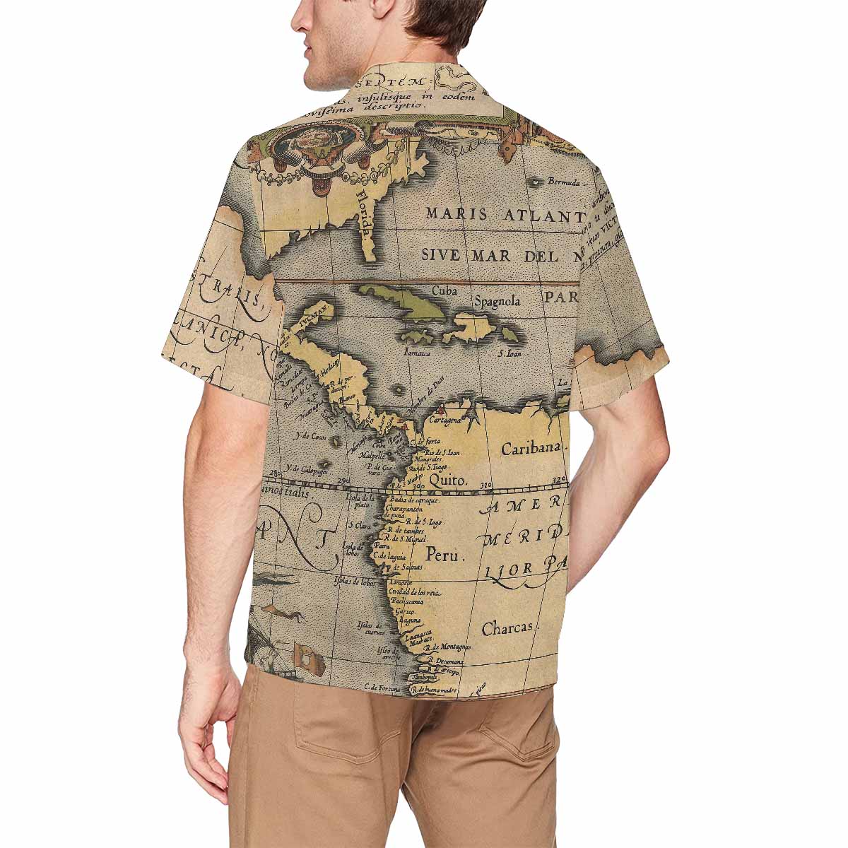 Antique Map design Hawaiian mens shirt, Design 46