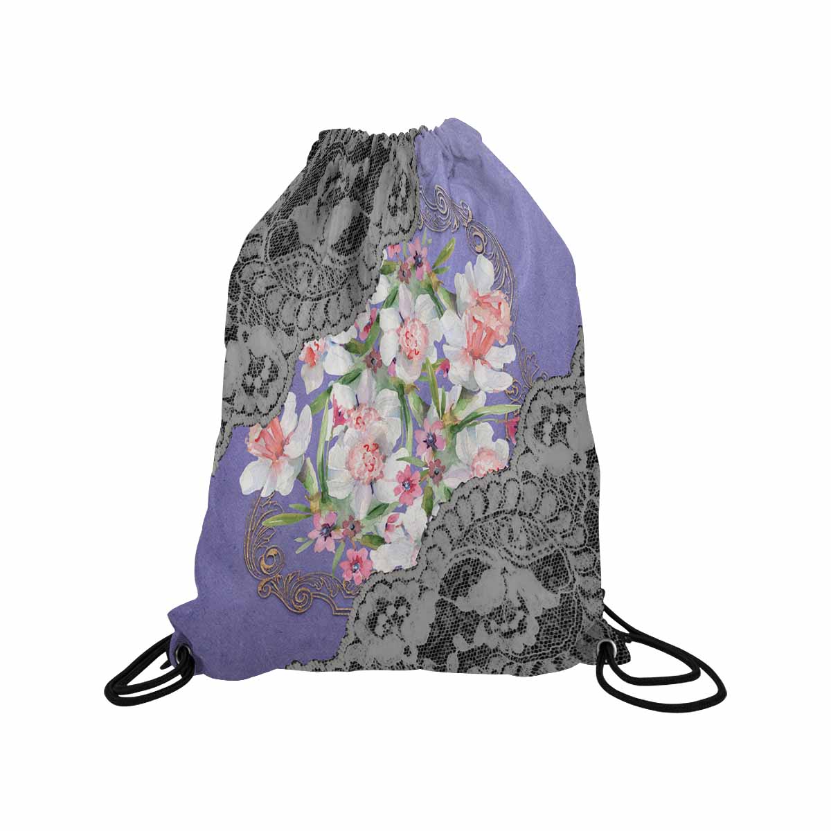 Victorian lace print, DRAWSTRING BAG, MEDIUM, design 45