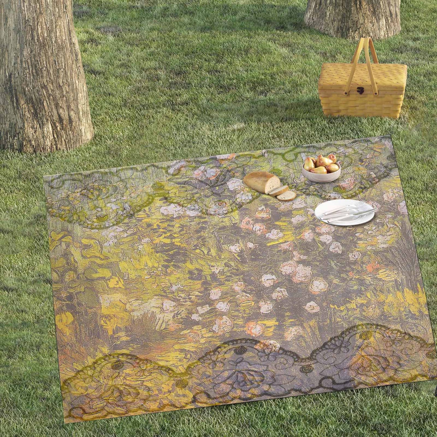 Vintage Floral waterproof picnic mat, 69 x 55in, Design 05x