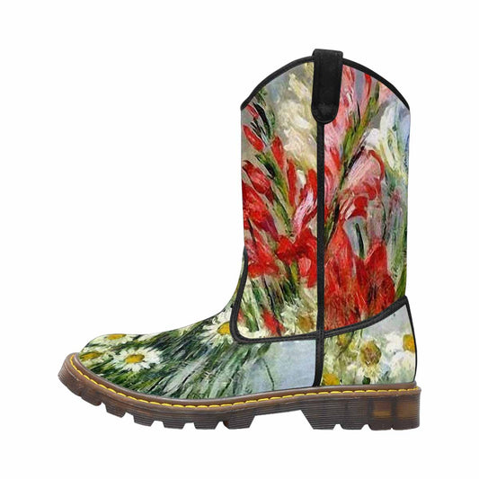 Vintage floral print, western lumber boots Design 43