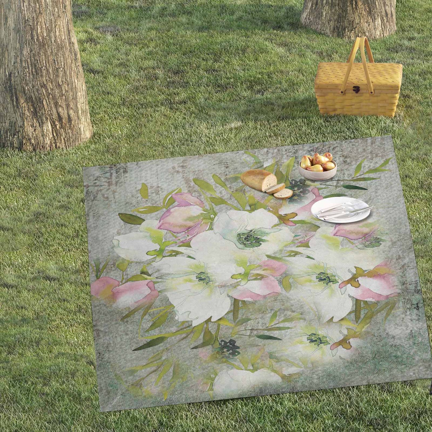 Vintage Floral waterproof picnic mat, 61 x 55in, Design 03