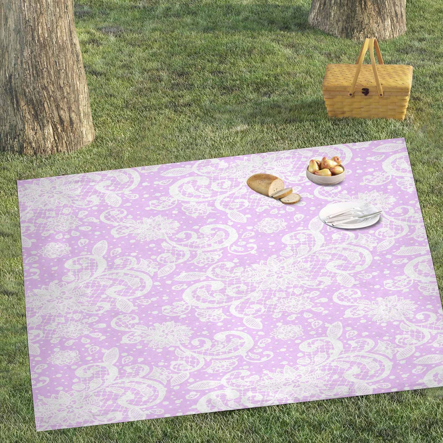 Victorian lace print waterproof picnic mat, 81 x 55in, design 06