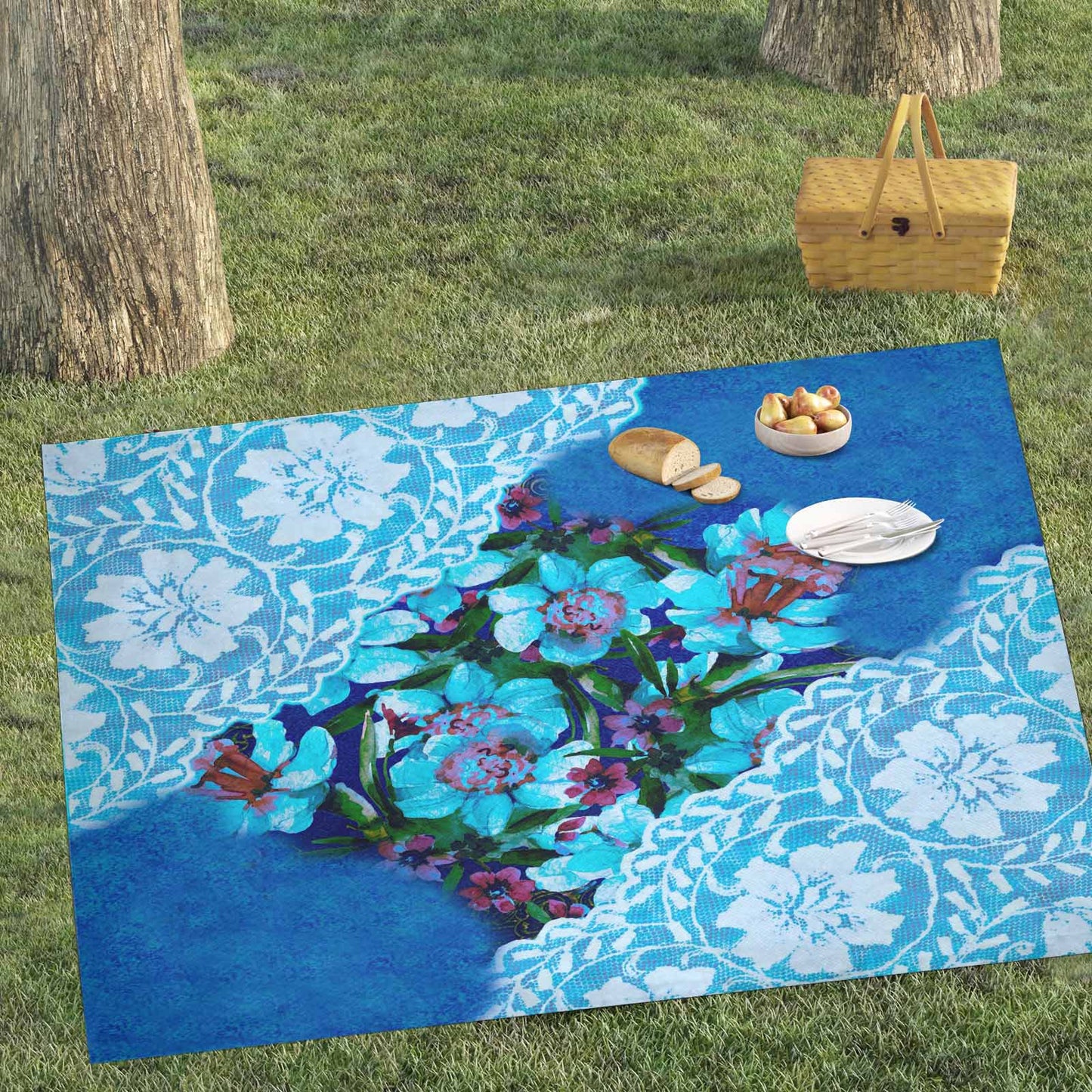 Victorian lace print waterproof picnic mat, 81 x 55in, design 49