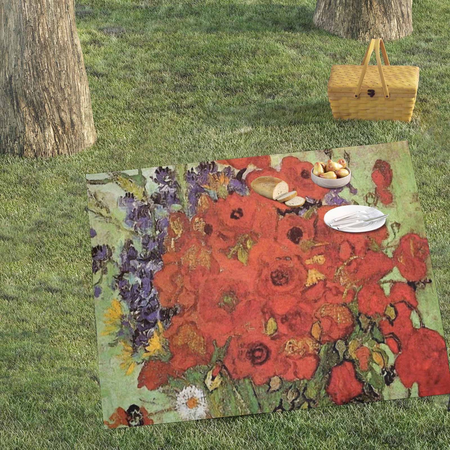 Vintage Floral waterproof picnic mat, 61 x 55in, Design 47