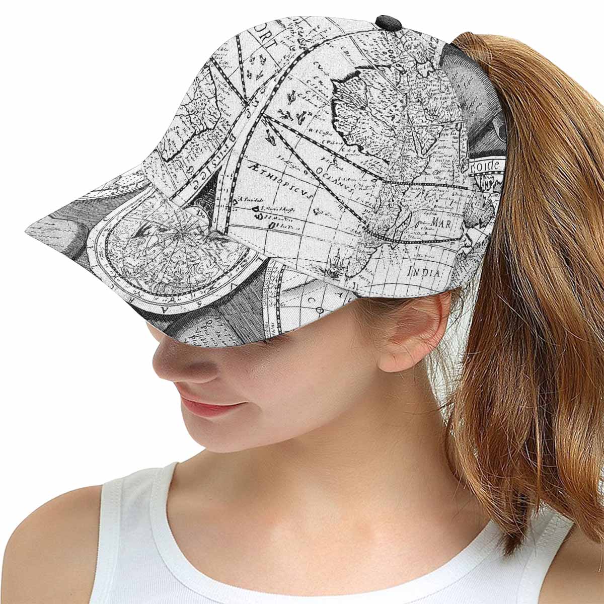 Antique Map design mens or womens deep snapback cap, trucker hat, Design 29