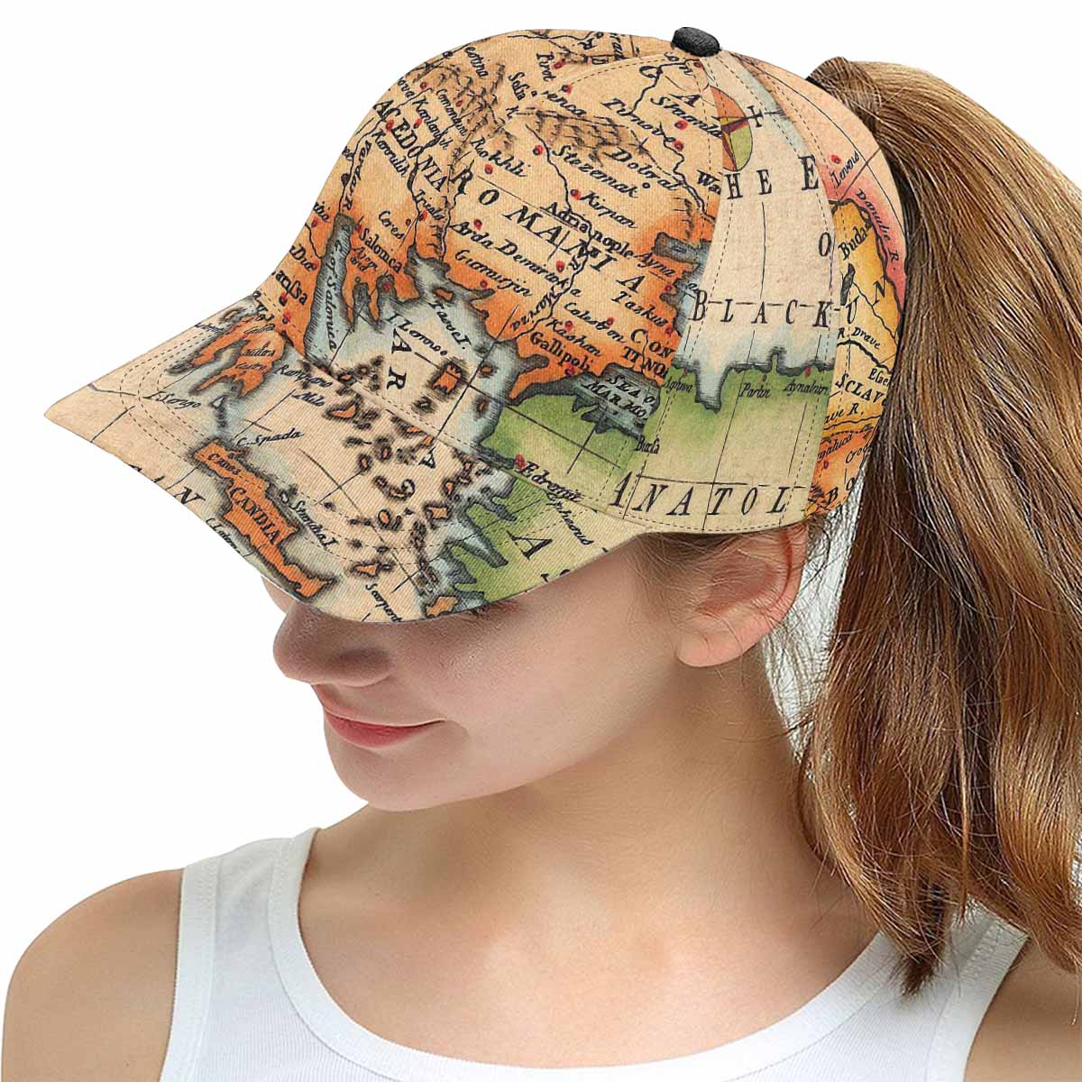 Antique Map design mens or womens deep snapback cap, trucker hat, Design 22