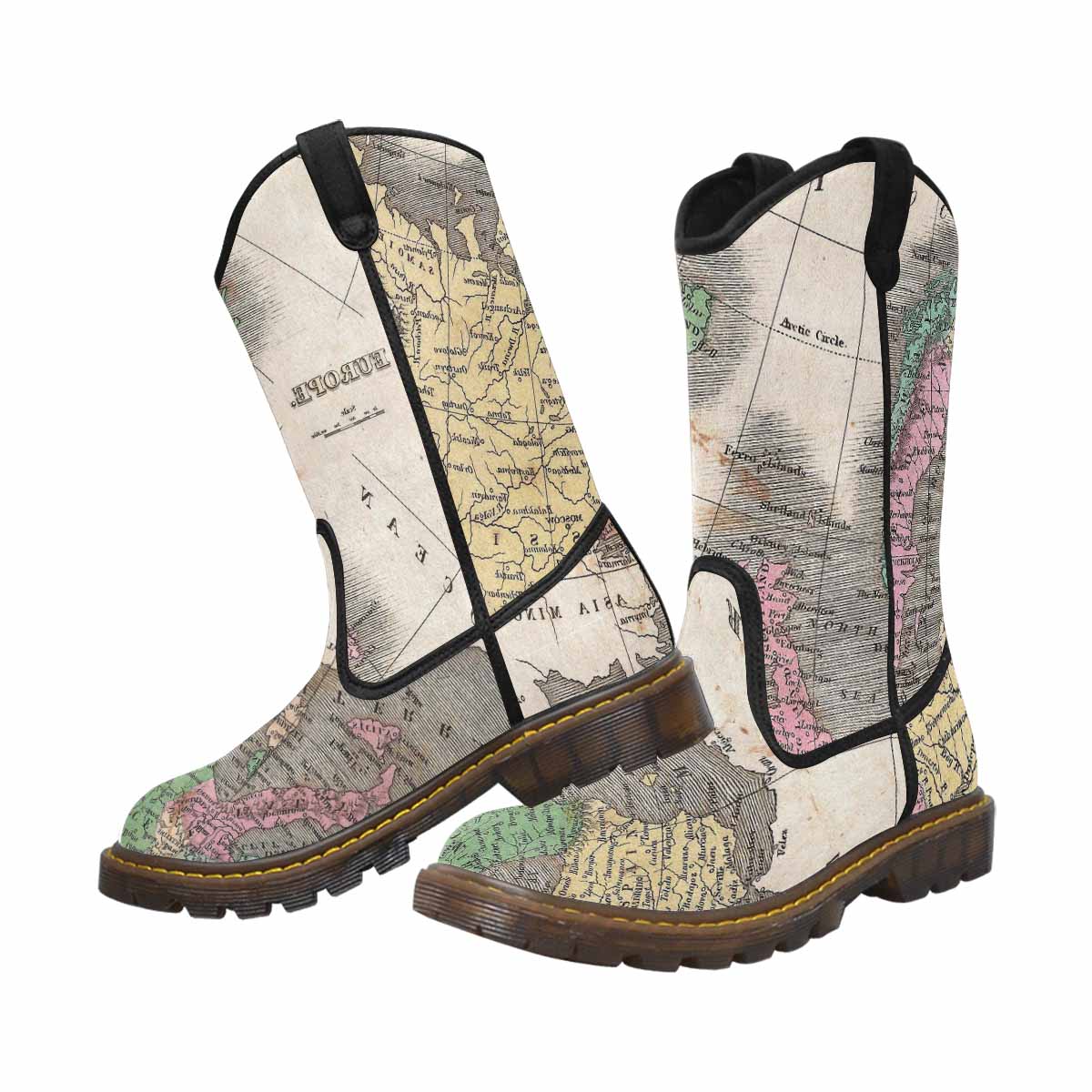 Antique Map design womens western lumber boots, Design 9