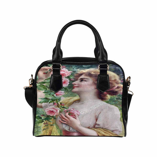 Victorian Lady design handbag, Mod 19163453, lady picking pink rose