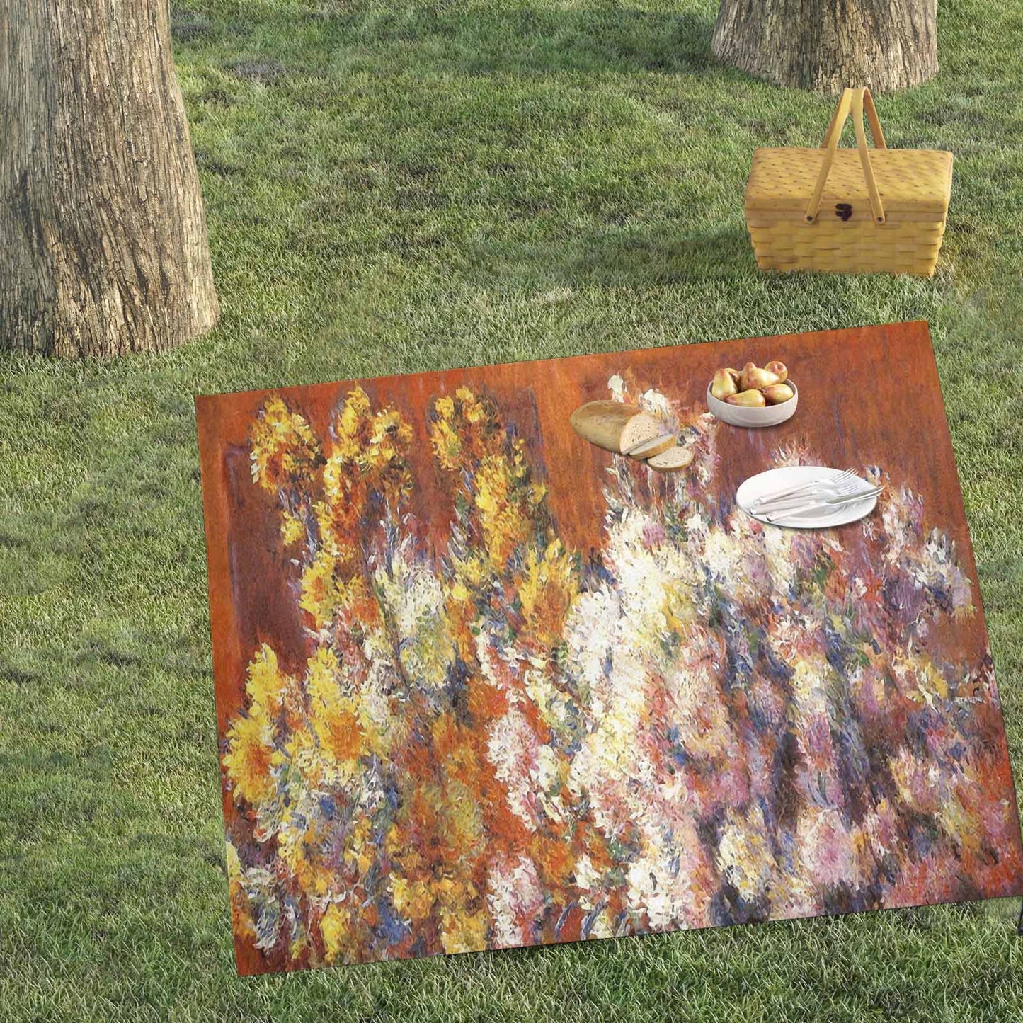 Vintage Floral waterproof picnic mat, 61 x 55in, Design 57