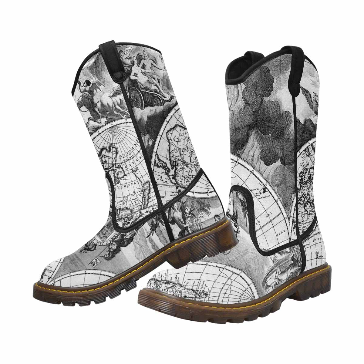 Antique Map design womens western lumber boots, Design 17