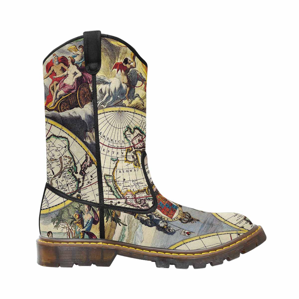 Antique Map design womens western lumber boots, Design 19