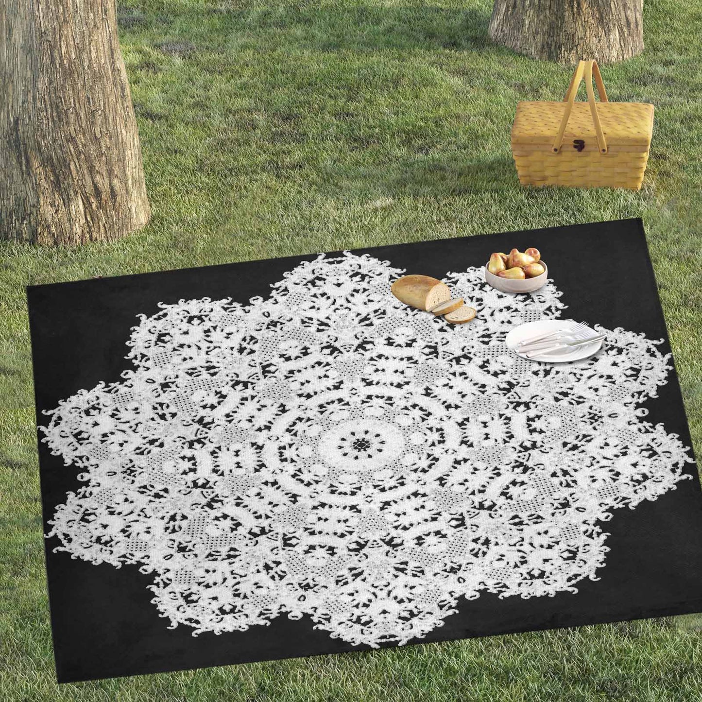 Victorian lace print waterproof picnic mat, 81 x 55in, design 50