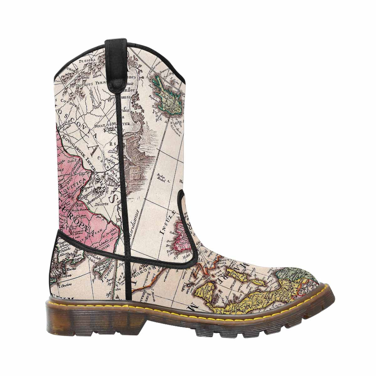 Antique Map design womens western lumber boots, Design 43