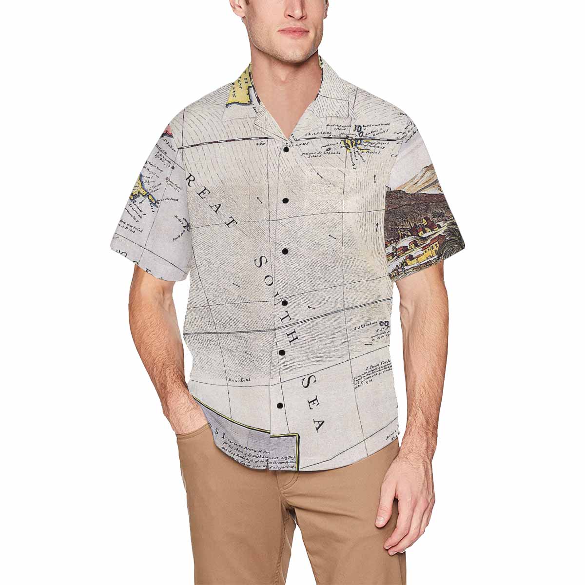 Antique Map design Hawaiian mens shirt, Design 40